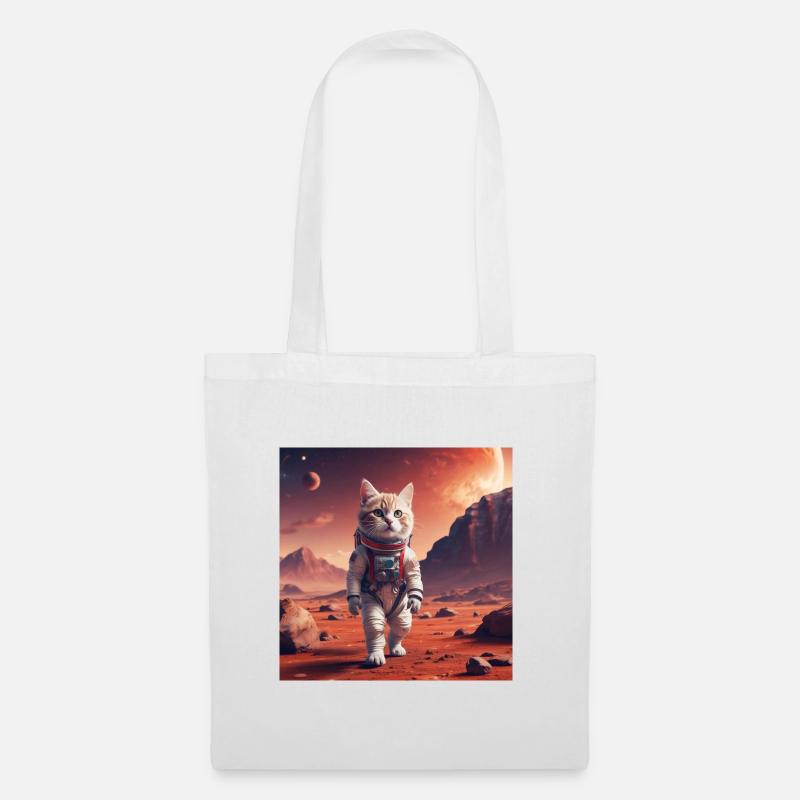 Katzenastronaut auf Mars - Stoffbeutel - Weiß
