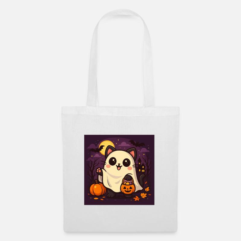 Cuddly Halloween Ghost Cat - Tote Bag - white