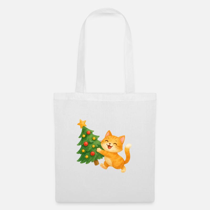 Katzenglück am Weihnachtsbaum - Stoffbeutel - Weiß