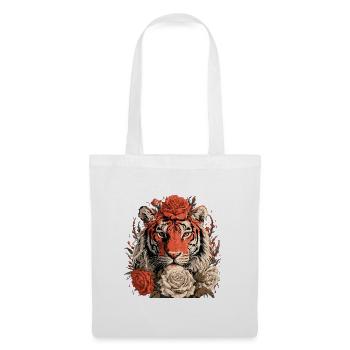 Tiger mit Blumenkrone - Stoffbeutel - Weiß - Vorne