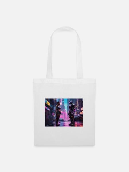Neon Cyberpunk Begegnung - Stoffbeutel - Weiß