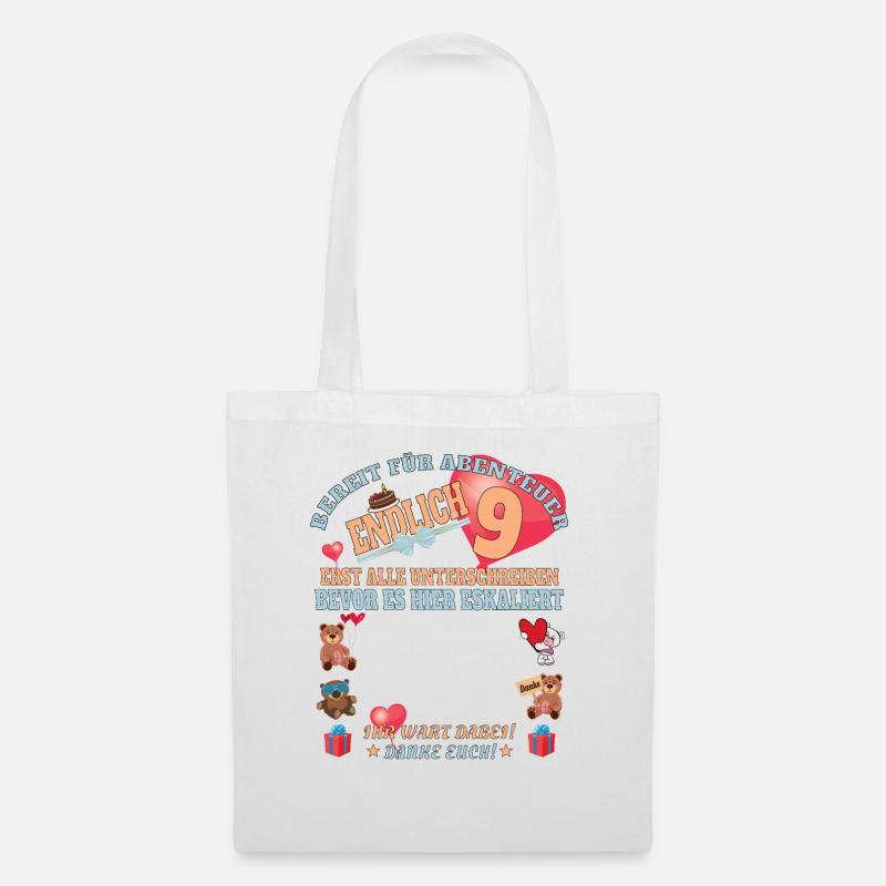 9. Geburtstag Junge & Mädchen Gästebuch - Stoffbeutel - Weiß