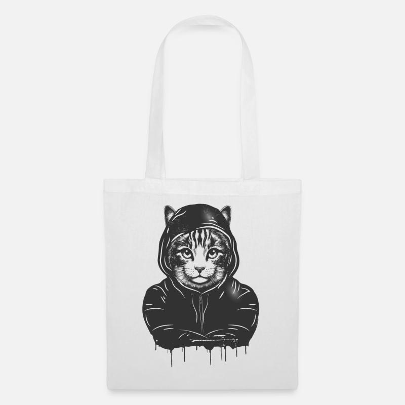 Tête de chat avec capuche à capuche dans le style Graffiti - Sac en tissu - blanc