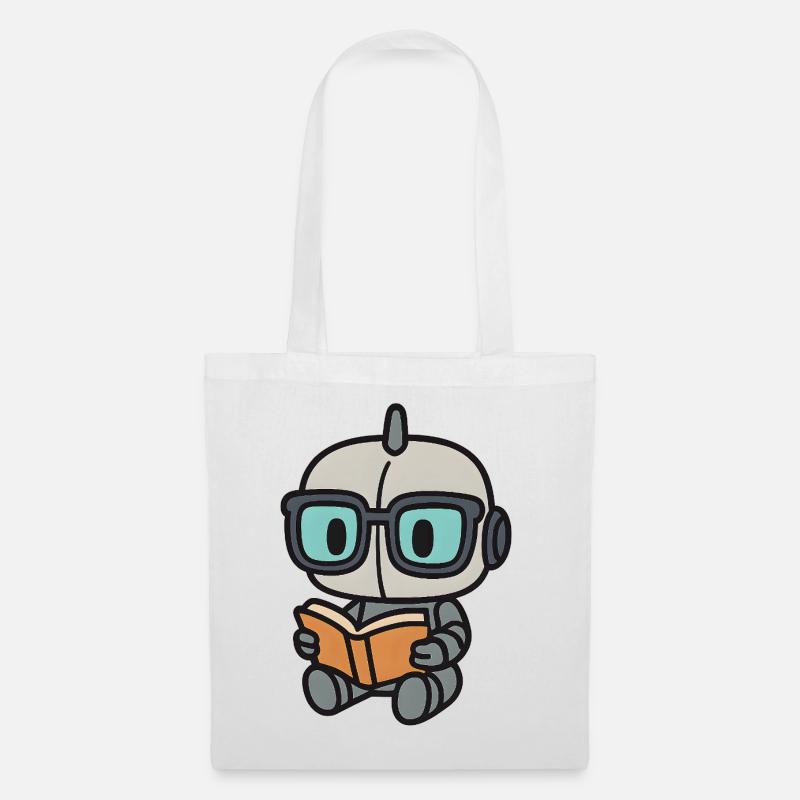 Geek Roboter mit Brille und Buch - Stoffbeutel - Weiß
