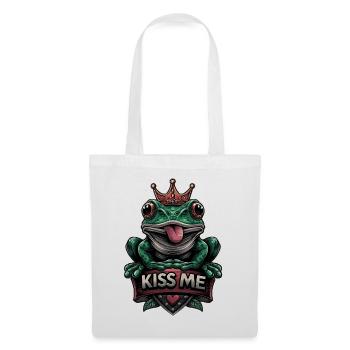 grenouille effrontée verte avec couronne et texte « Kiss me » - Sac en tissu - blanc - Devant
