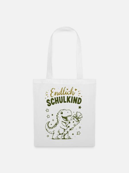 Endlich Schulkind Dino Stift - Stoffbeutel - Weiß