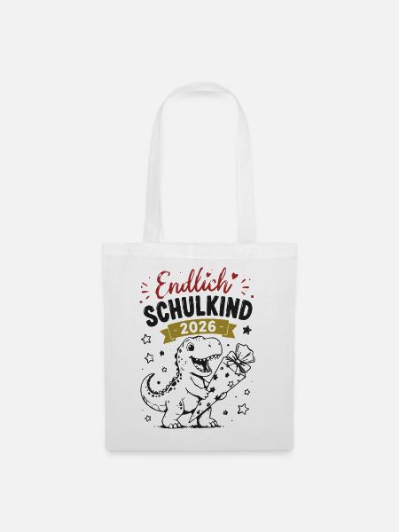 Endlich Schulkind 2026 Dino - Stoffbeutel - Weiß