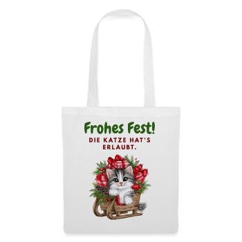Frohes Fest... Weihnachen mit Katze - Stoffbeutel - Weiß - Vorne
