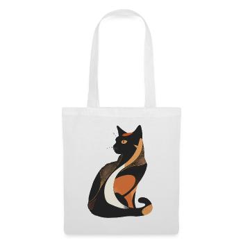 Katzensilhouette im Art-Deco Farbspiel - Stoffbeutel - Weiß - Vorne