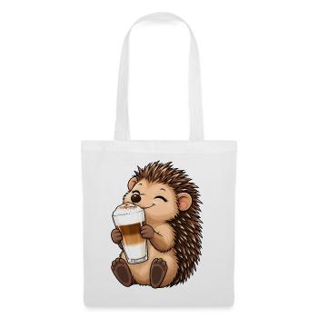 Igel mit Latte Macchiato - Stoffbeutel - Weiß - Vorne