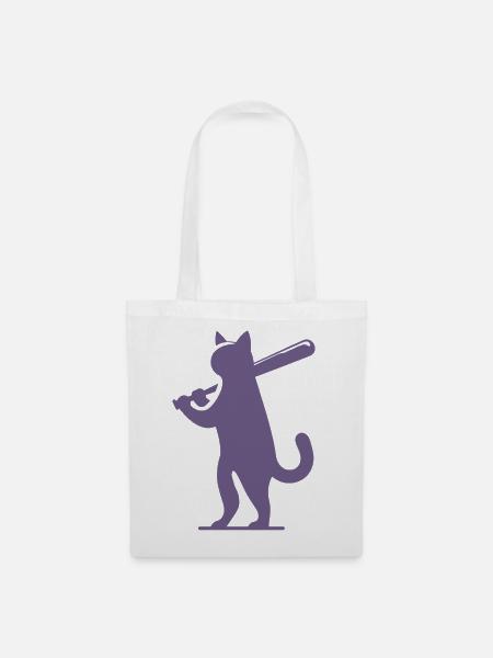 Minimalistische Katzen-Baseballspieler Silhouette - Stoffbeutel - Weiß