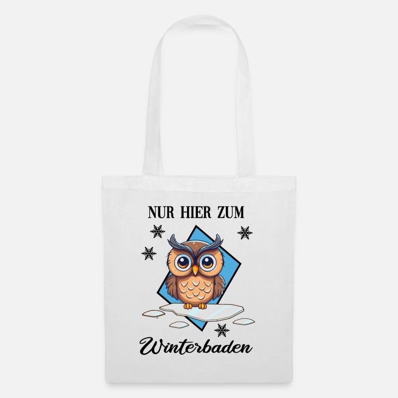 Winterbaden Eisbade-Eule Winterschwimmen Kältebad - Stoffbeutel - Weiß