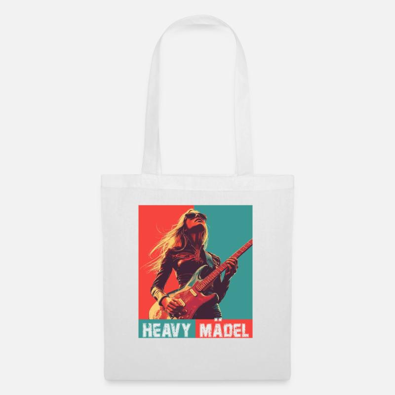 Heavy Mädel, Frau mit E-Gitarre - Stoffbeutel - Weiß