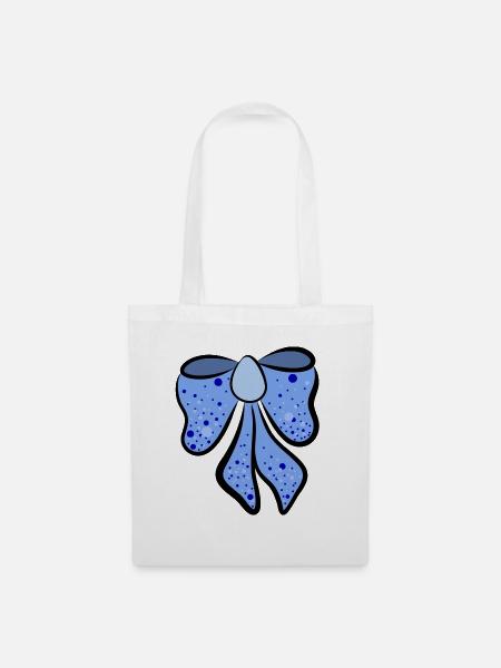 schöne blaue Schleife , Geschenkidee - Stoffbeutel - Weiß
