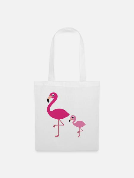 Flamingo Mutter mit Kind - Stoffbeutel - Weiß