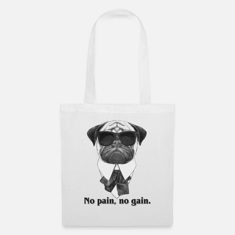 Mops | Pug - No pain no gain - Stoffbeutel - Weiß