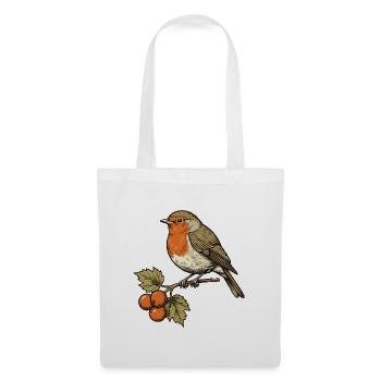 Rotkehlchen an Herbstbeeren - Stoffbeutel - Weiß - Vorne