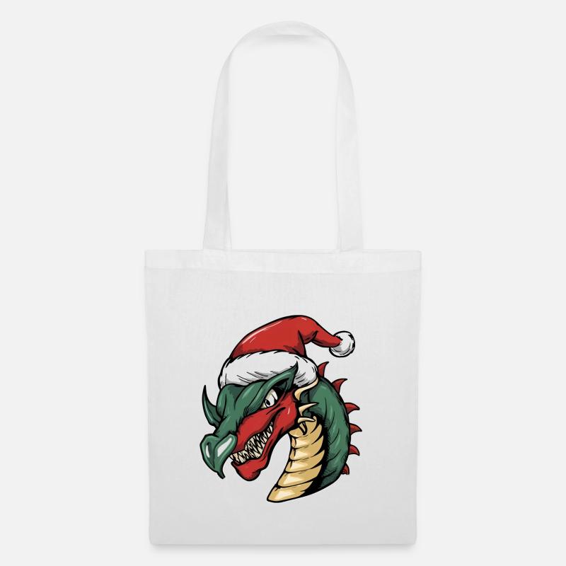 Drache mit Weihnachtsmütze - Stoffbeutel - Weiß
