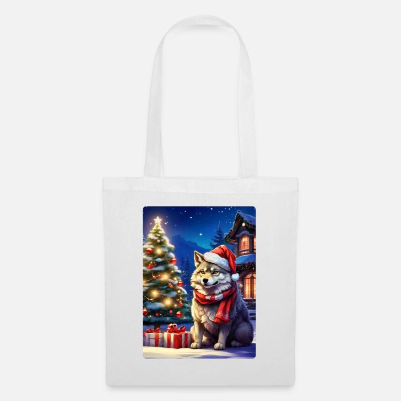 Weihnachten Wolf 1.4 - Stoffbeutel - Weiß