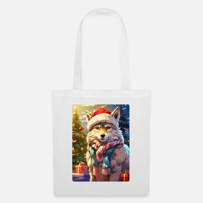 Weihnachten Wolf 1.5 - Stoffbeutel - Weiß
