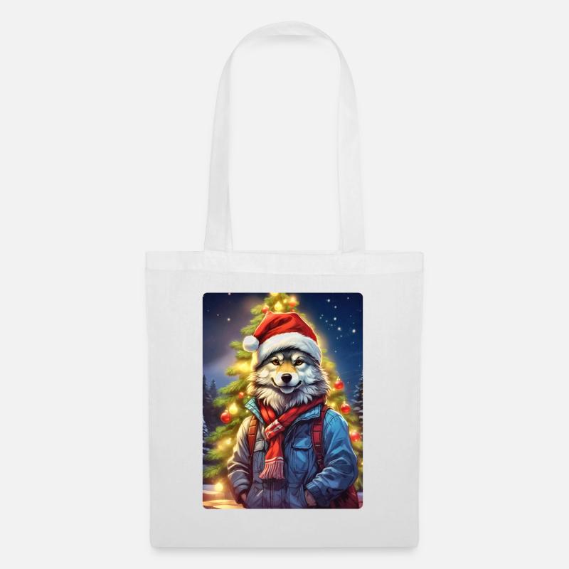 Weihnachten Wolf 1.1 - Stoffbeutel - Weiß