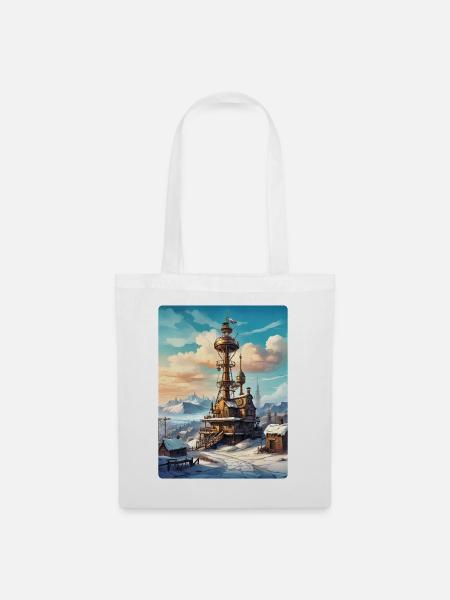 Steampunk Winterlandschaft mit Funkturm 1.16 - Stoffbeutel - Weiß