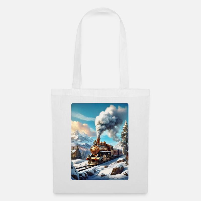 Steampunk Winterlandschaft Dampflok 1.3 - Stoffbeutel - Weiß