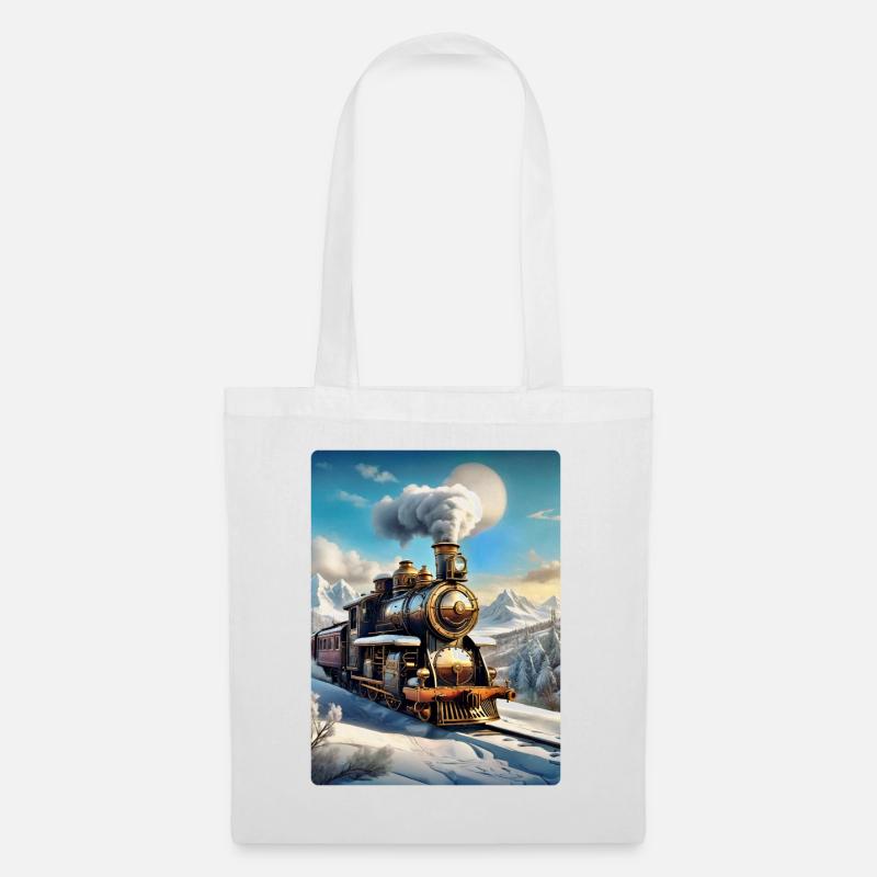 Steampunk Winterlandschaft Dampflok 1.7 - Stoffbeutel - Weiß