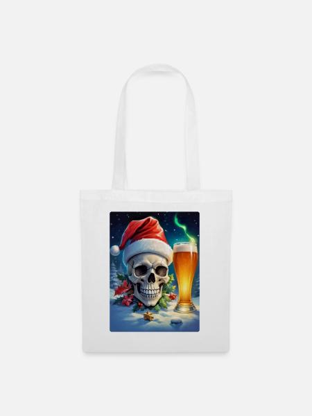 Weihnachten Skull Bier 1.11 - Stoffbeutel - Weiß