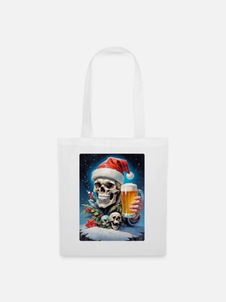 Weihnachten Skull Bier 1.12 - Stoffbeutel - Weiß