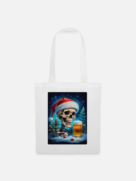 Weihnachten Skull Bier 1.5 - Stoffbeutel - Weiß