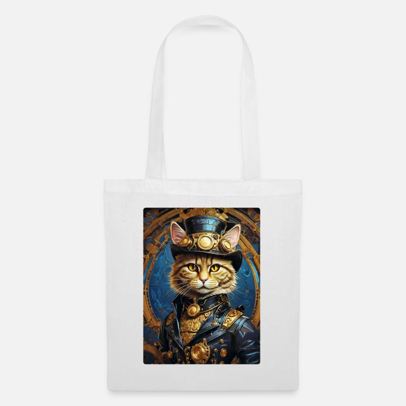 Steampunk Katze 1.5 - Stoffbeutel - Weiß