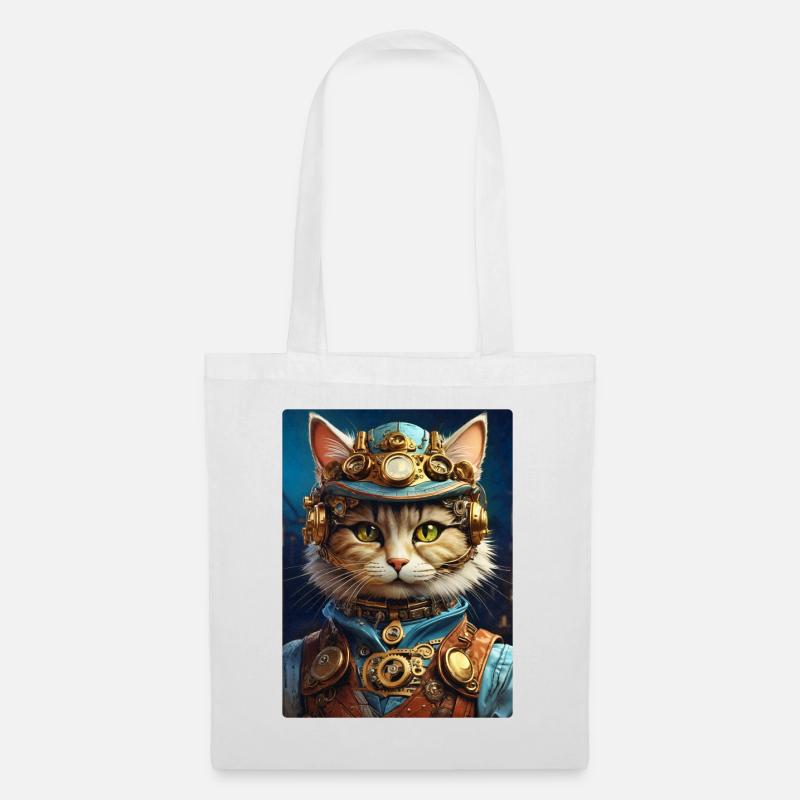 Steampunk Katze 1.10 - Stoffbeutel - Weiß