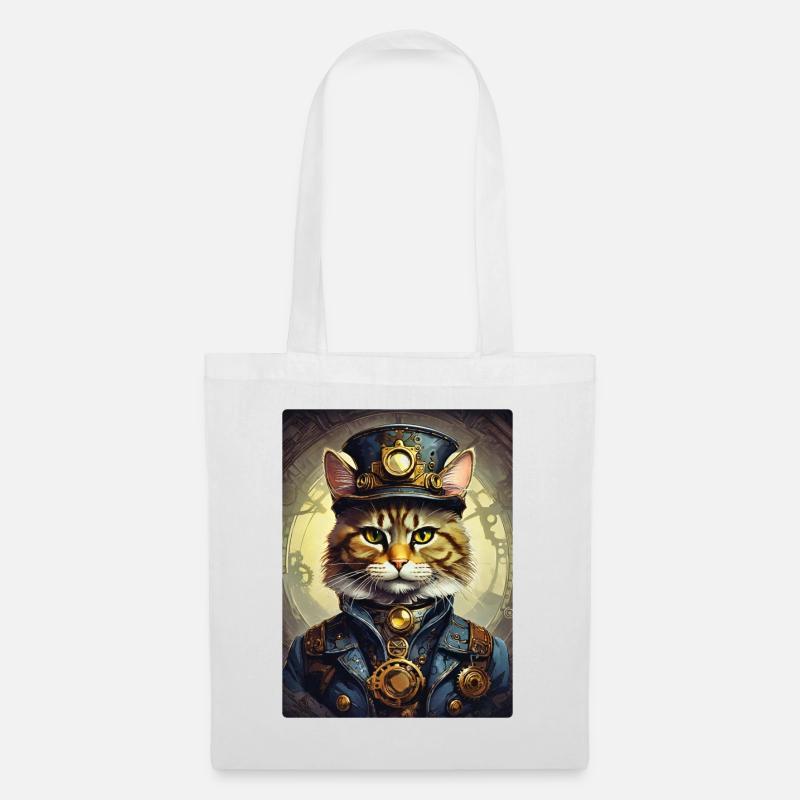 Steampunk Katze 1.19 - Stoffbeutel - Weiß