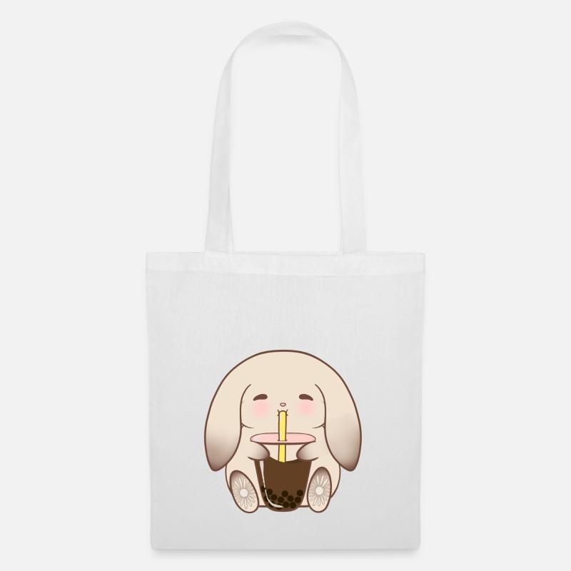 Adorable Bunny Drinking Boba - Tote Bag - white