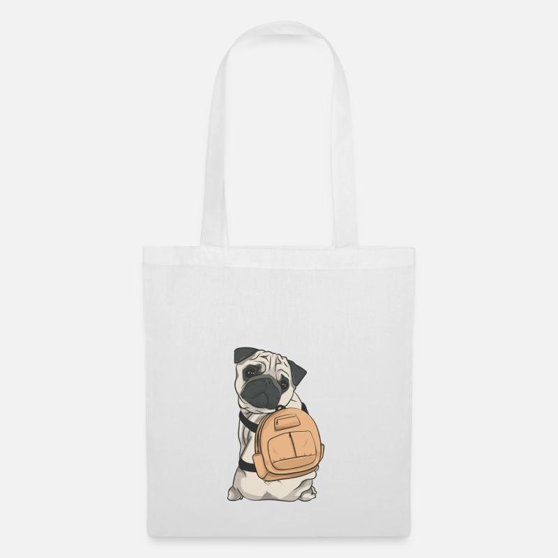 MOPS AUF REISEN / PUG WITH A BACKPACK - Stoffbeutel - Weiß