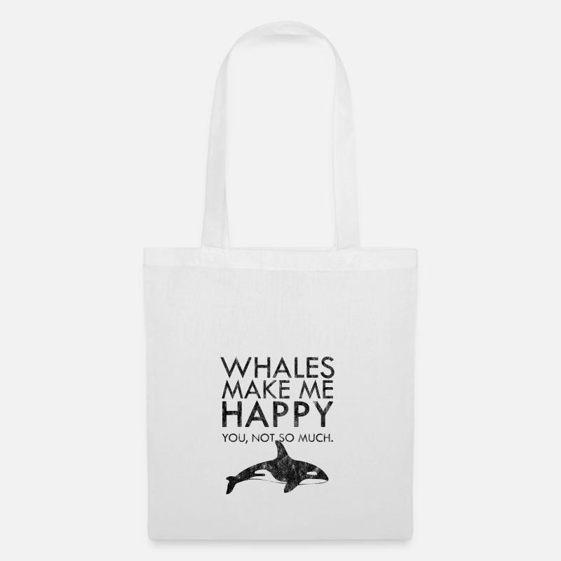 Whales make me happy Wal Meerestier Geschenk Idee - Stoffbeutel - Weiß