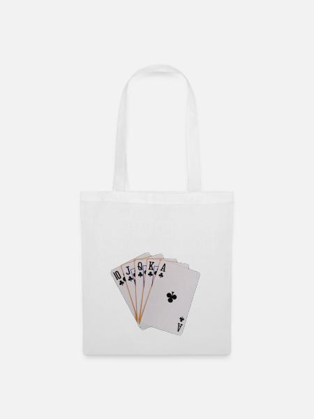 Poker, Royal Flush Kreuz. Geschenkidee - Stoffbeutel - Weiß