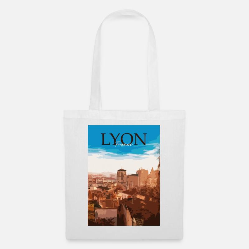 Lyon Stadtlandschaft Sonnenuntergang - Stoffbeutel - Weiß
