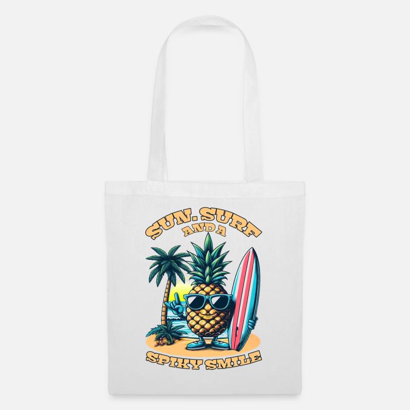 Surfing Pineapple: Sonne, Surfen und ein stacheliges Lächeln! - Stoffbeutel - Weiß