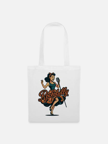 Rockabilly Kohlemikrofon Singen 50er Geschenk - Stoffbeutel - Weiß