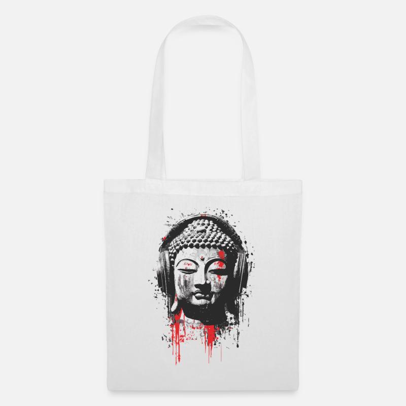 Buddha mit Kopfhörern – Urban Meditation - Stoffbeutel - Weiß