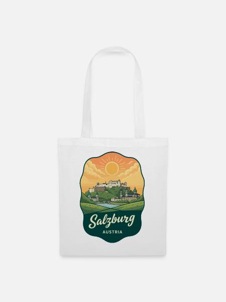 Salzburger Festung Retro Sonnenuntergangsabzeichen - Stoffbeutel - Weiß