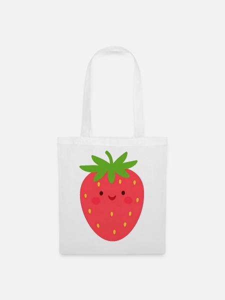 Rote Kawaii Erdbeere – Süße Frucht Design - Stoffbeutel - Weiß