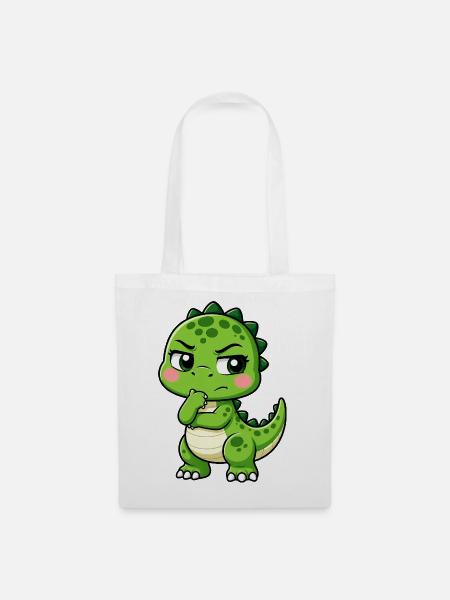 T Rex Nachdenklich Süßer Cartoon - Stoffbeutel - Weiß