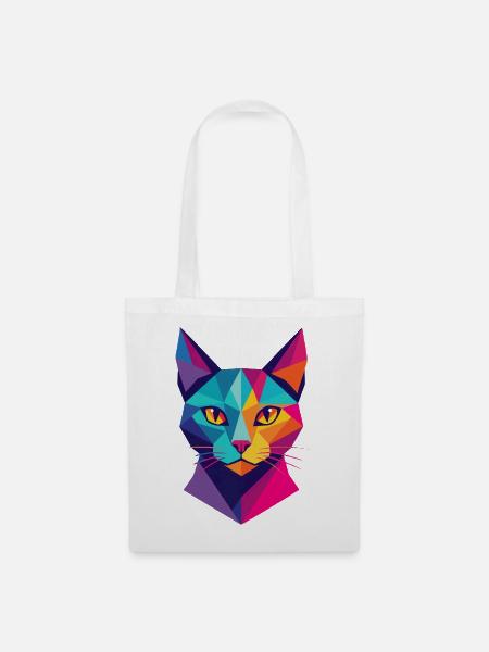 Katze Polygon geometrisch - Stoffbeutel - Weiß