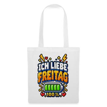 Ich liebe Freitag – Pixel Büro Spruch - Stoffbeutel - Weiß - Vorne