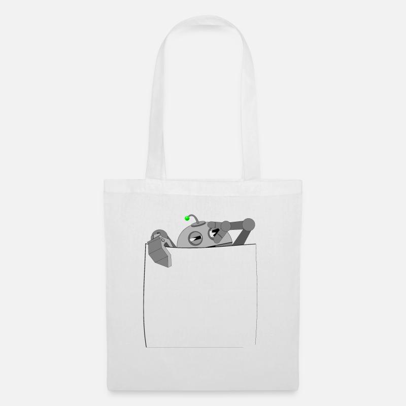 Kleiner Roboter in der Hemdtasche - Stoffbeutel - Weiß