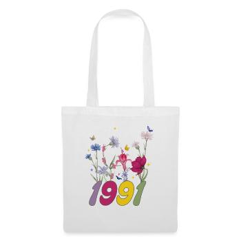 Geburtsjahr 1991 Wildblumen - Stoffbeutel - Weiß - Vorne