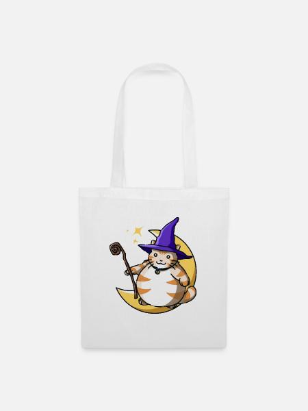 Orange Katze Cat Hexe Witch Halloween Kawaii Mond - Stoffbeutel - Weiß